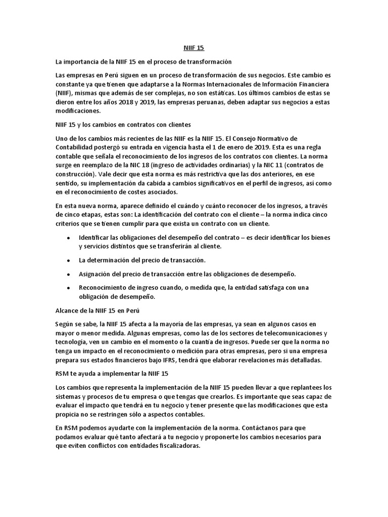 Niif 15 Resumen | PDF | normas internacionales de INFORMACION ...
