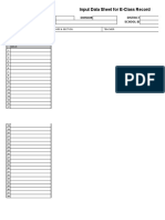 Input Data Sheet For E-Class Record: Region Division District School Name School Id