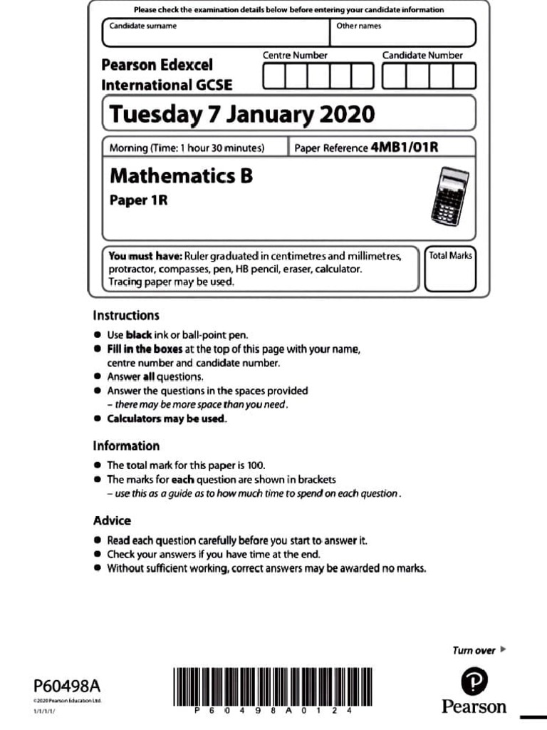 Mathematics B Paper 1R Instructions | PDF | Elementary Mathematics ...