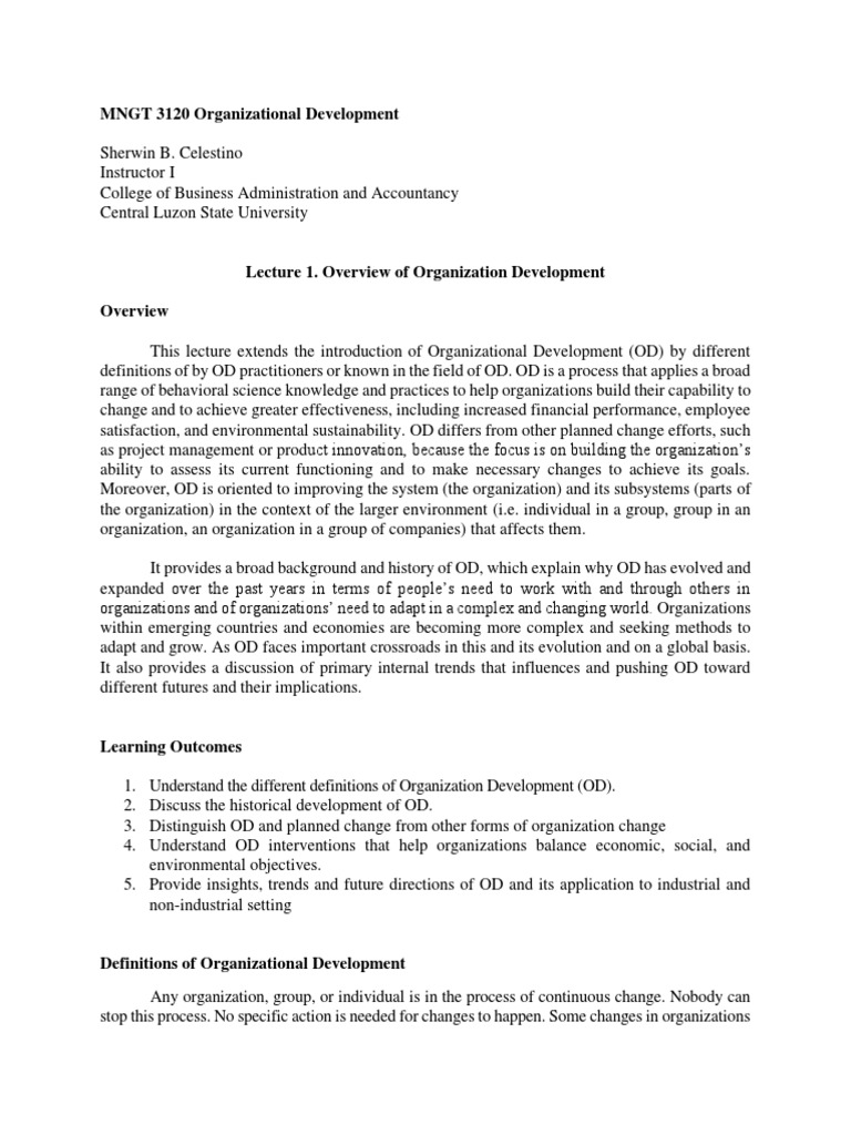 Handout For MNGT 3120 Lecture 1 | PDF | Organization Development ...