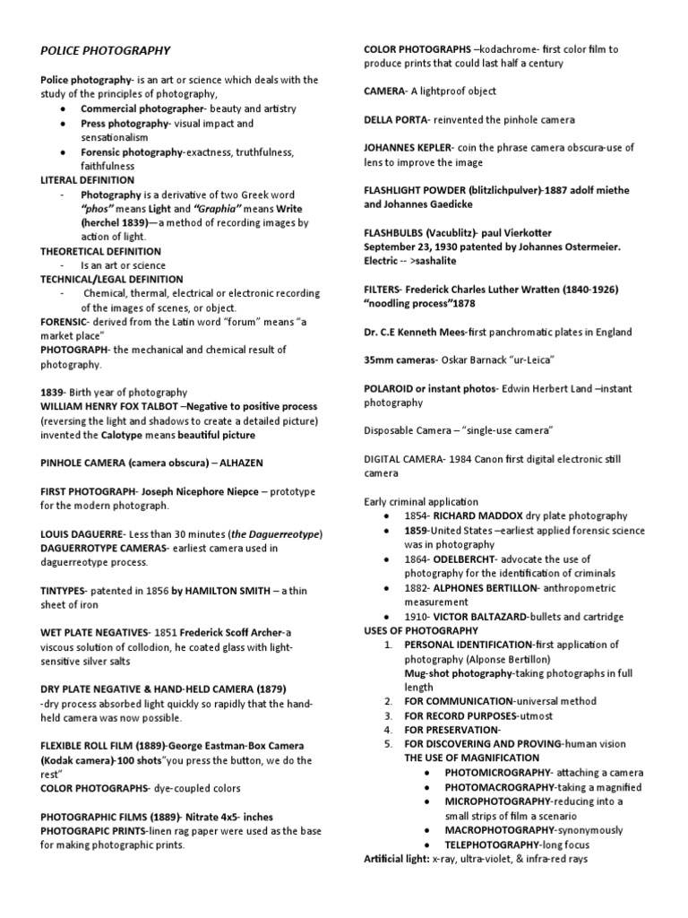 Police Photography & Introduction To Criminology | PDF | Light | Photograph