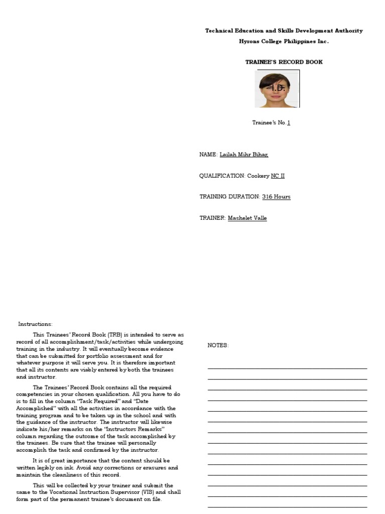 Valle - Trainees Record Book | PDF | Occupational Safety And Health ...
