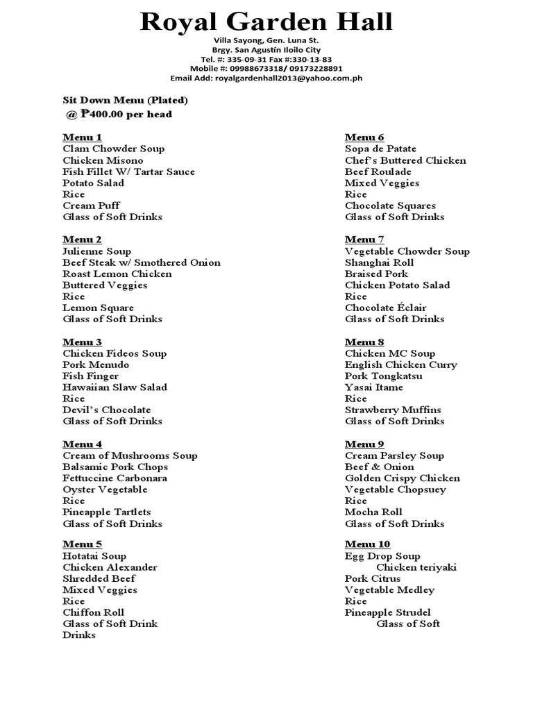 Sit Down Menu (Plated) at 400.00 Per Head Menu 1 Menu 6 | PDF | Salad ...