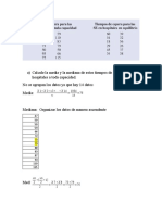 A) Calcule La Media y La Mediana de Estos Tiempos de Espera en Los Hospitales A Toda Capacidad. No Se Agrupan Los Datos Ya Que Hay 14 Datos Media