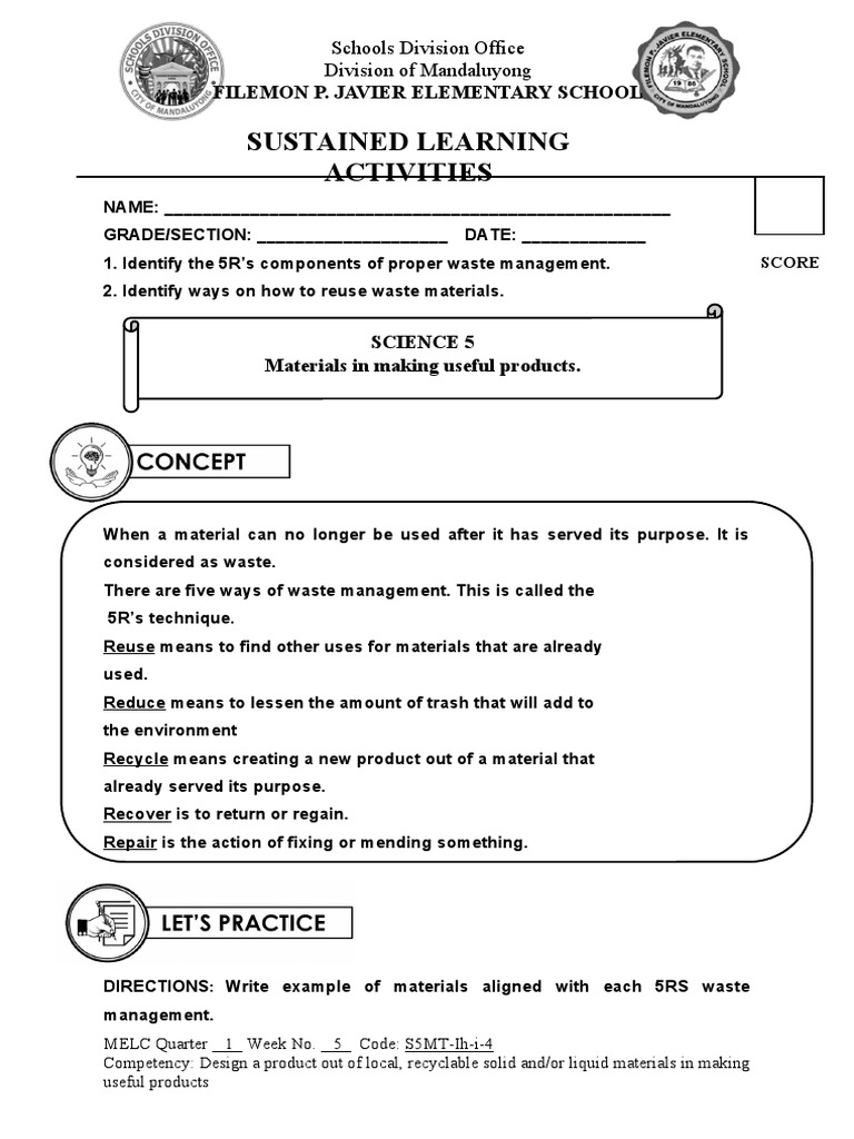 5Rs of Waste Management Worksheet | PDF | Reuse | Recycling