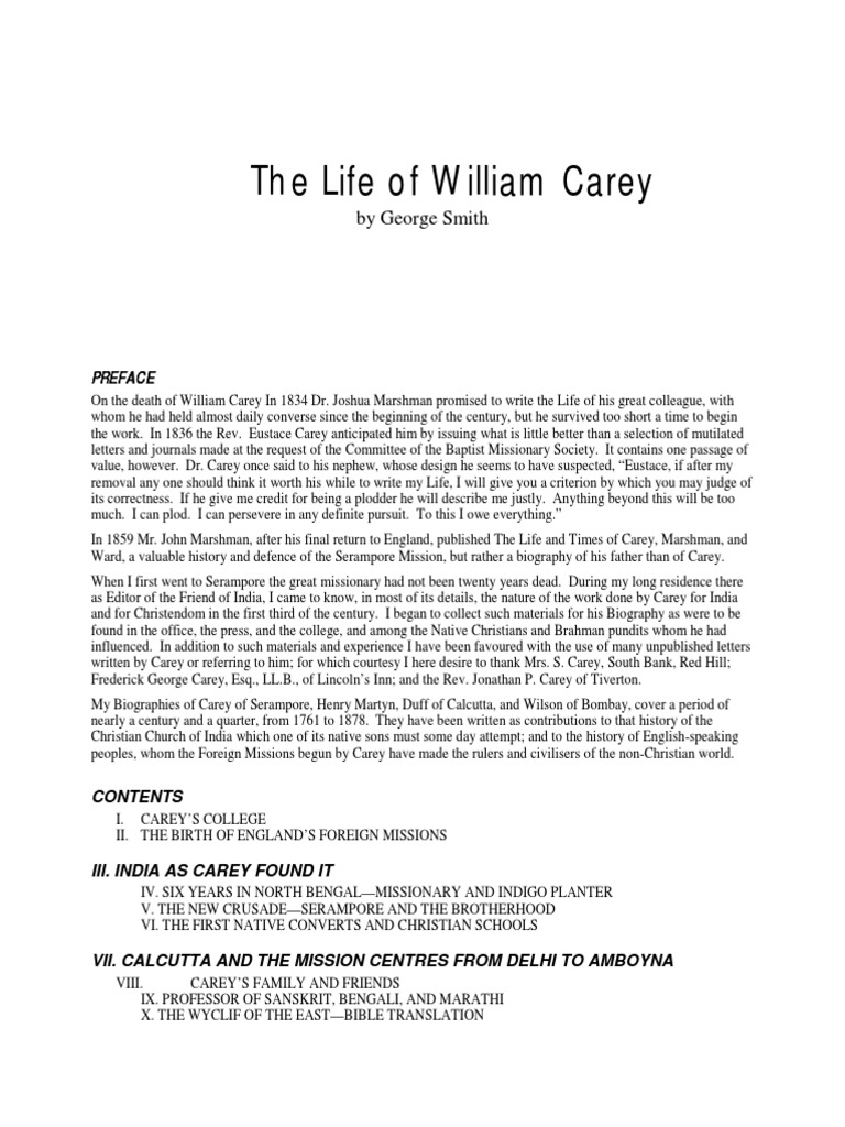 The Life of William Carey PDF PDF Baptism Religion And Belief