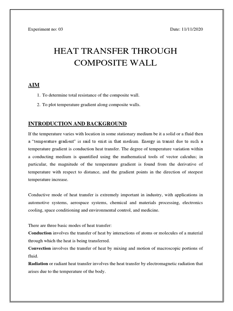 Heat Transfer in Composite Walls Experiment | PDF | Thermal Conduction ...