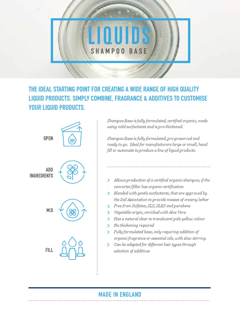 Organic Shampoo Base Formulation Guide | PDF | Shampoo | Liquids
