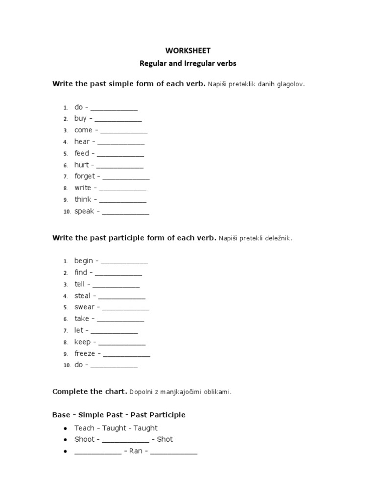 Regular and Irregular Verbs Worksheet | PDF | Grammar