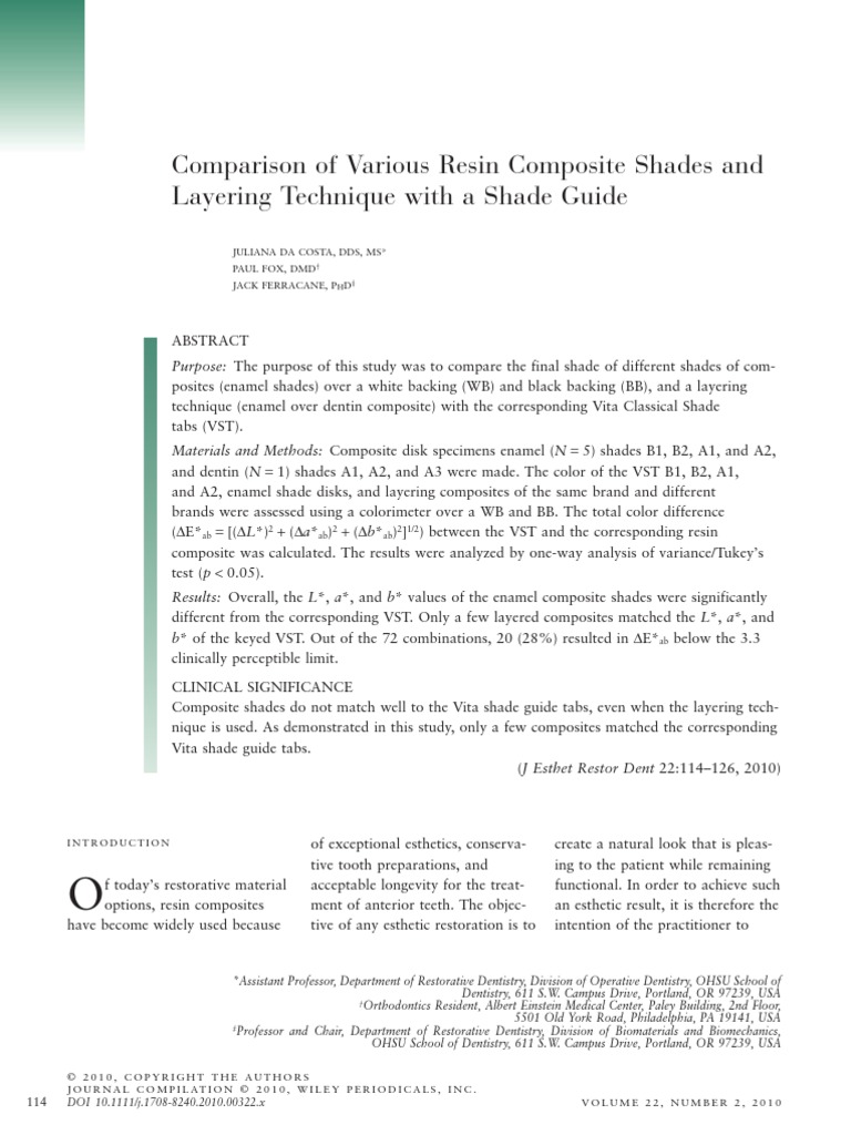 Da Costa J - J Esthet Restor Dent - 2010 | PDF | Human Tooth | Tooth Enamel