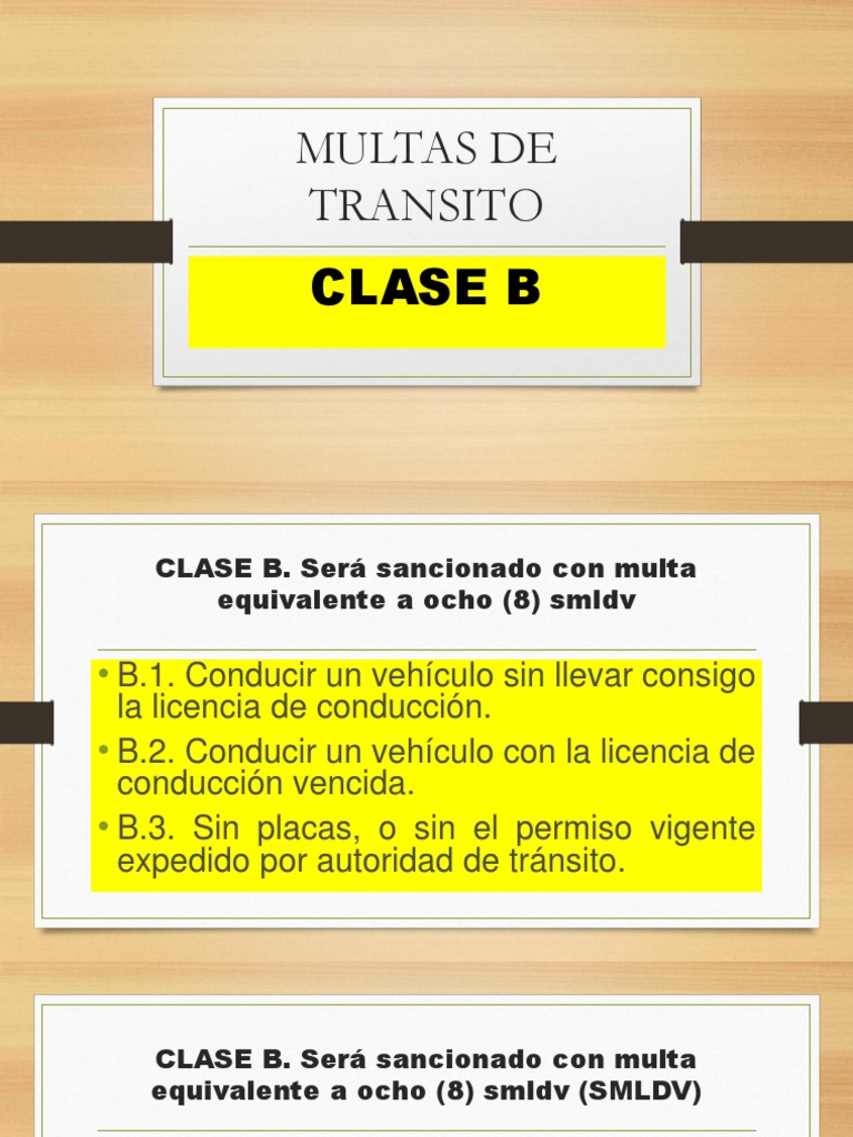 Clasificación de Multas de Tránsito Clase B | PDF | Licencia de ...
