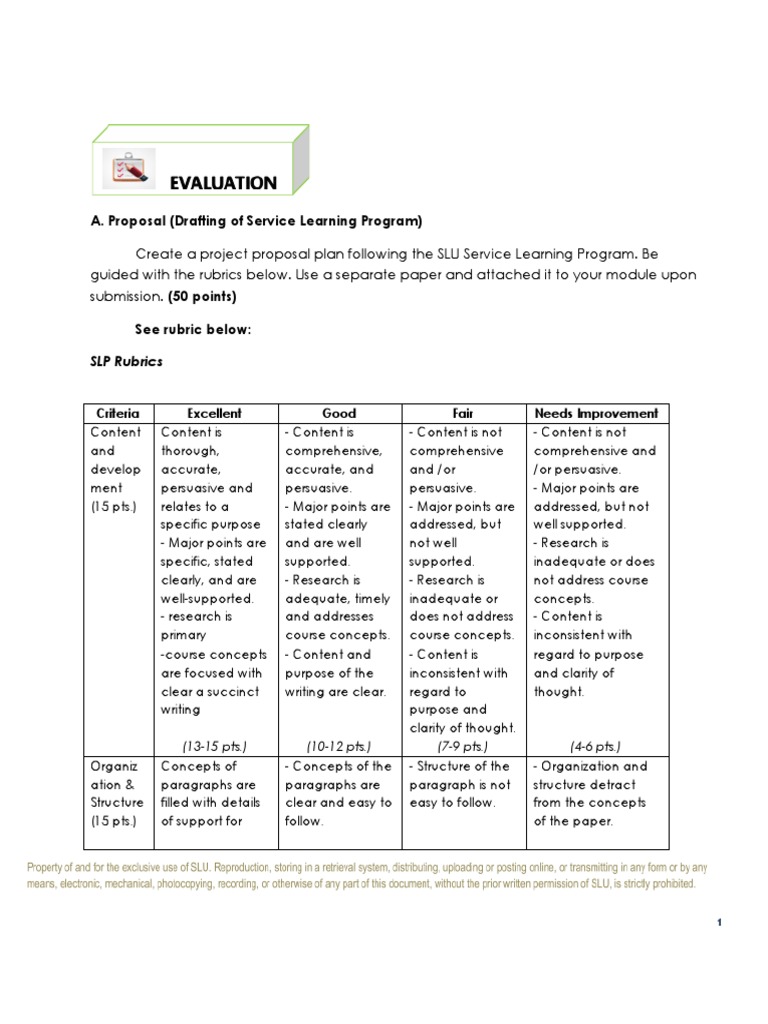 Service Learning Program Proposal Guide | PDF | Grammar | Rubric (Academic)