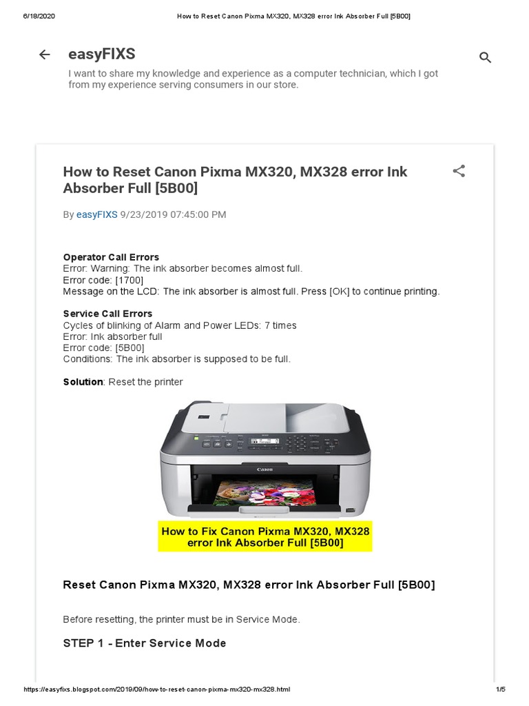 How To Reset Canon Pixma MX320, MX328 Error Ink Absorber Full (5B00