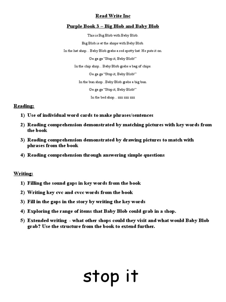 Big Blob and Baby Blob Activities | PDF | Linguistics | Cognitive Science