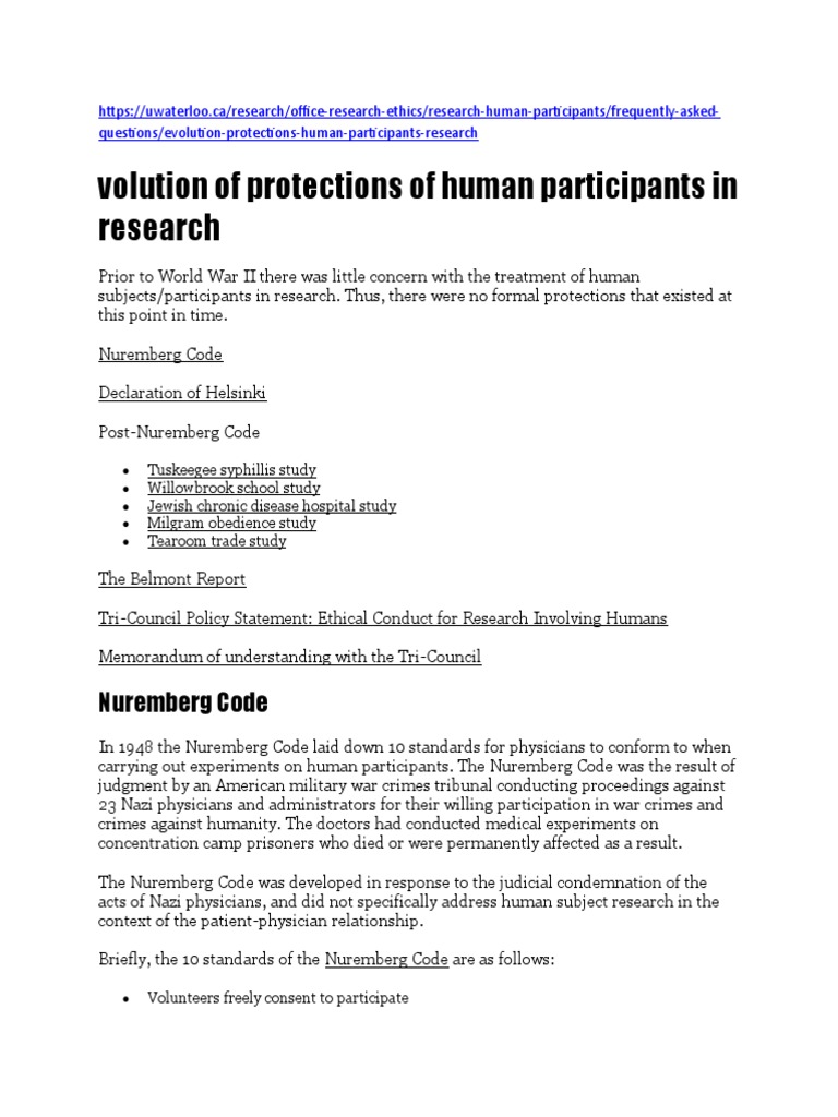 Evolution of Human Research Protections | PDF | Health Sciences ...