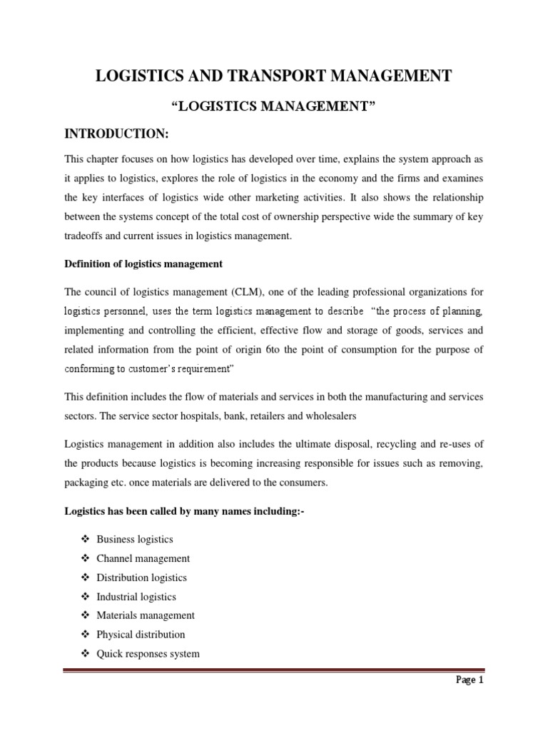 Logistics and Transport Management Overview | PDF | Logistics | Inventory