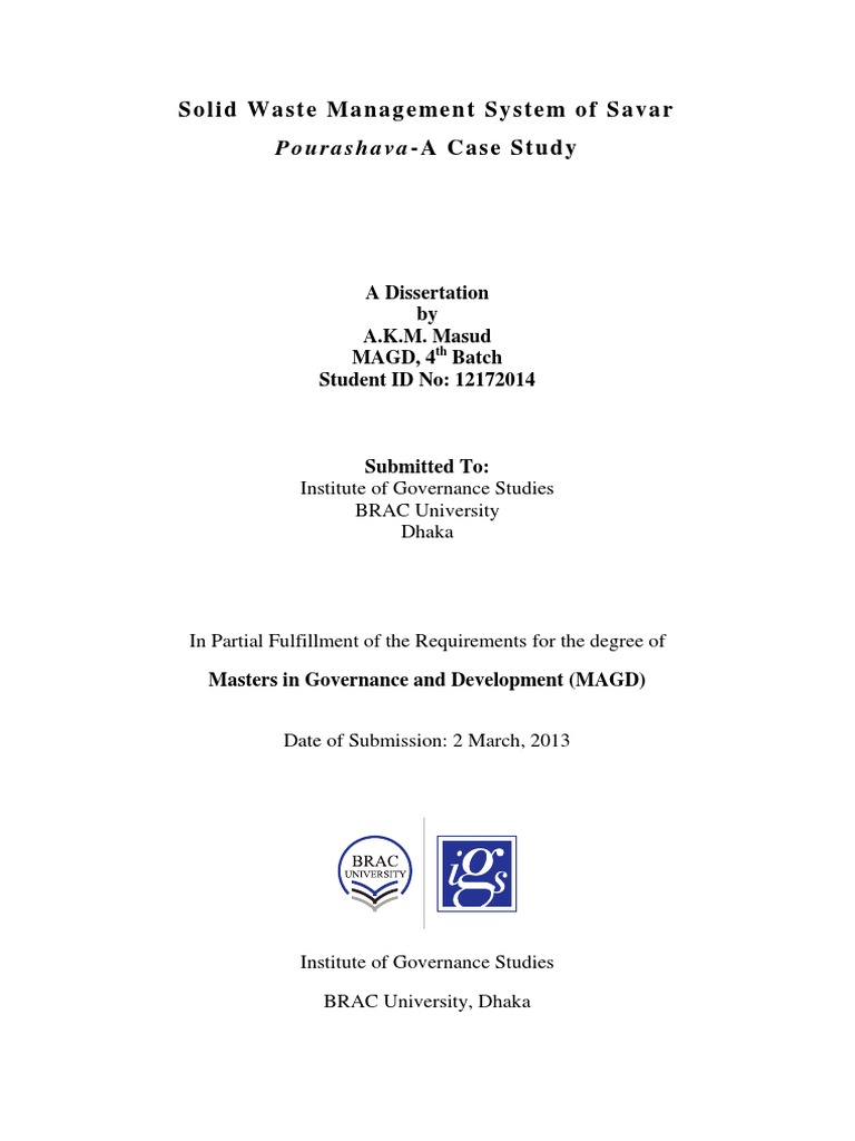 Solid Waste Management System of Savar: Pourashava-A Case Study | PDF ...