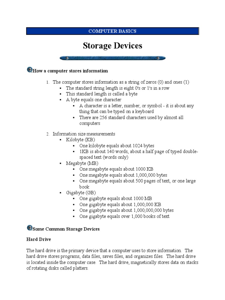 Storage Devices How A Computer Stores Information PDF Graphical
