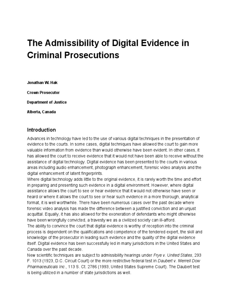 The Admissibility of Digital Evidence in Criminal Prosecutions | PDF ...