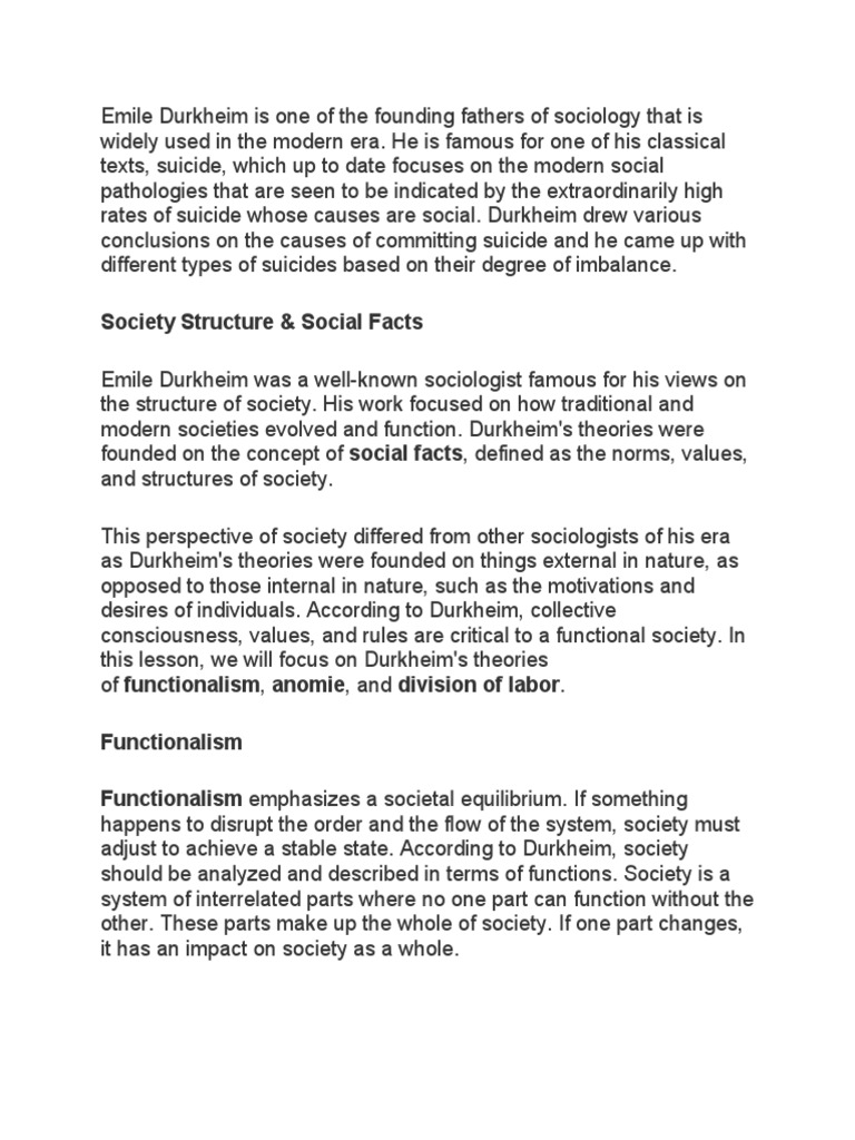 Society Structure & Social Facts | PDF | Émile Durkheim | Suicide
