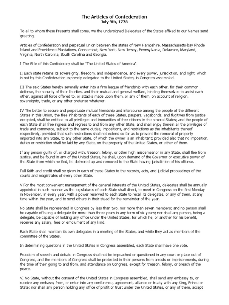 Articles of Confederation Overview | PDF | United States Congress ...