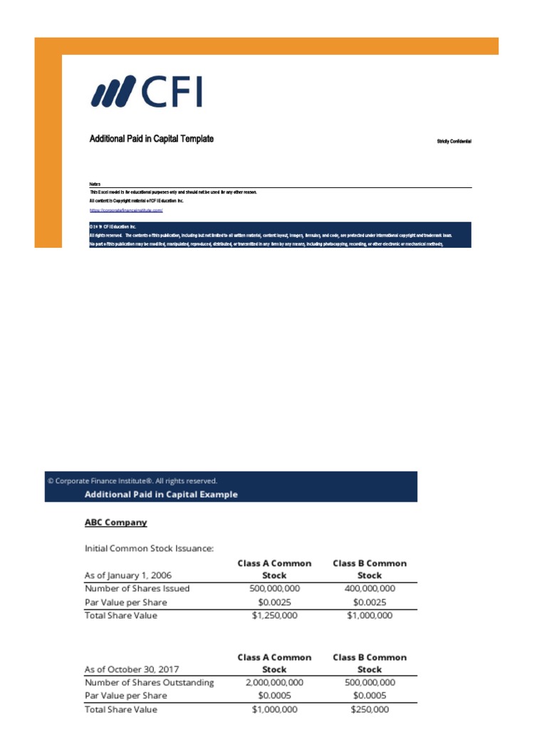 Additional Paid in Capital Template PDF
