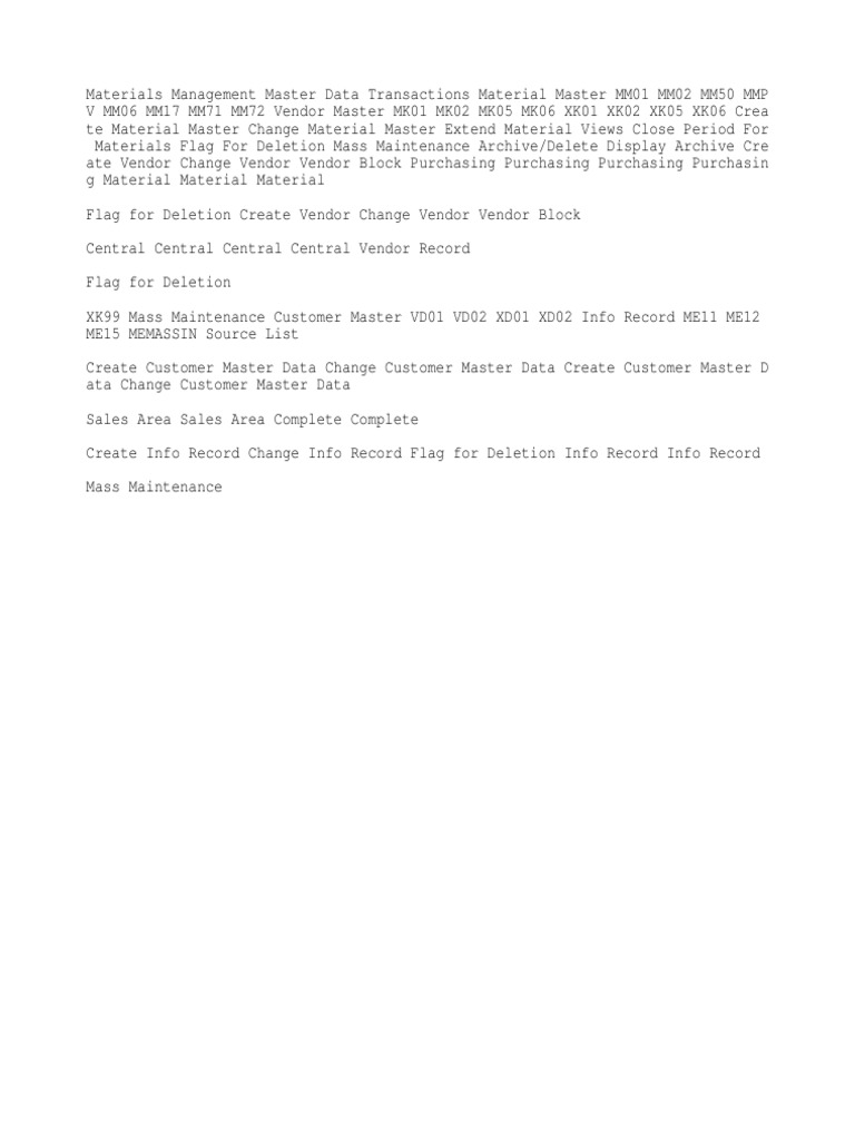Sap MM Codes | PDF