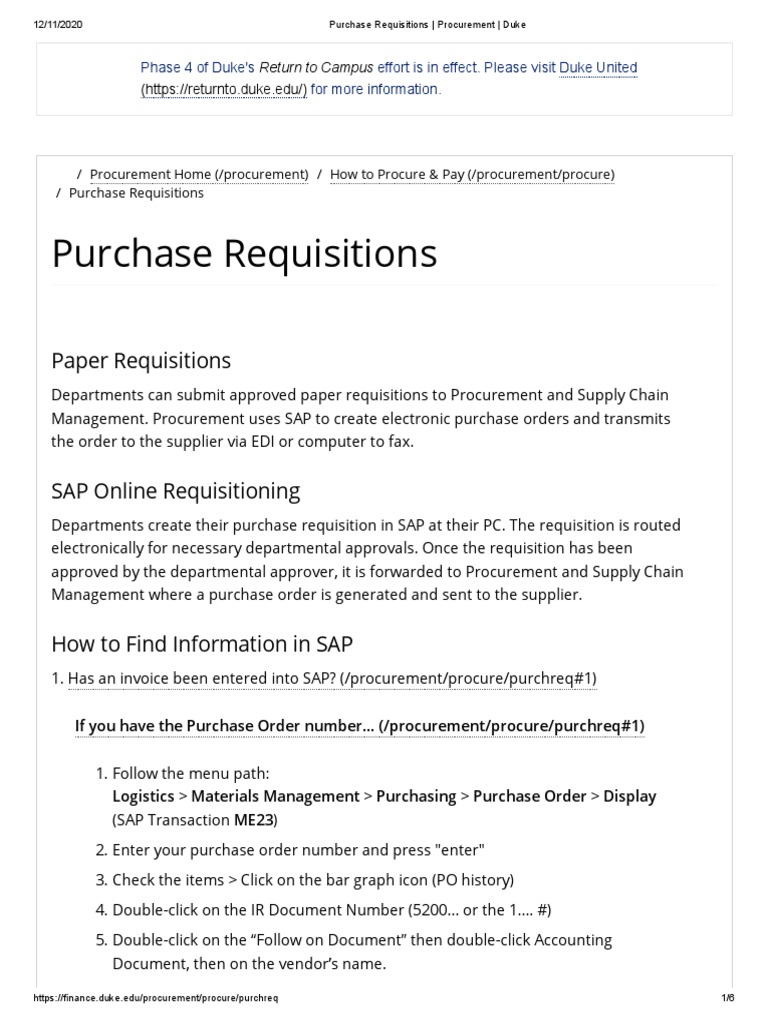 Duke Purchase Requisition Guide | PDF | Procurement | Accounts Payable