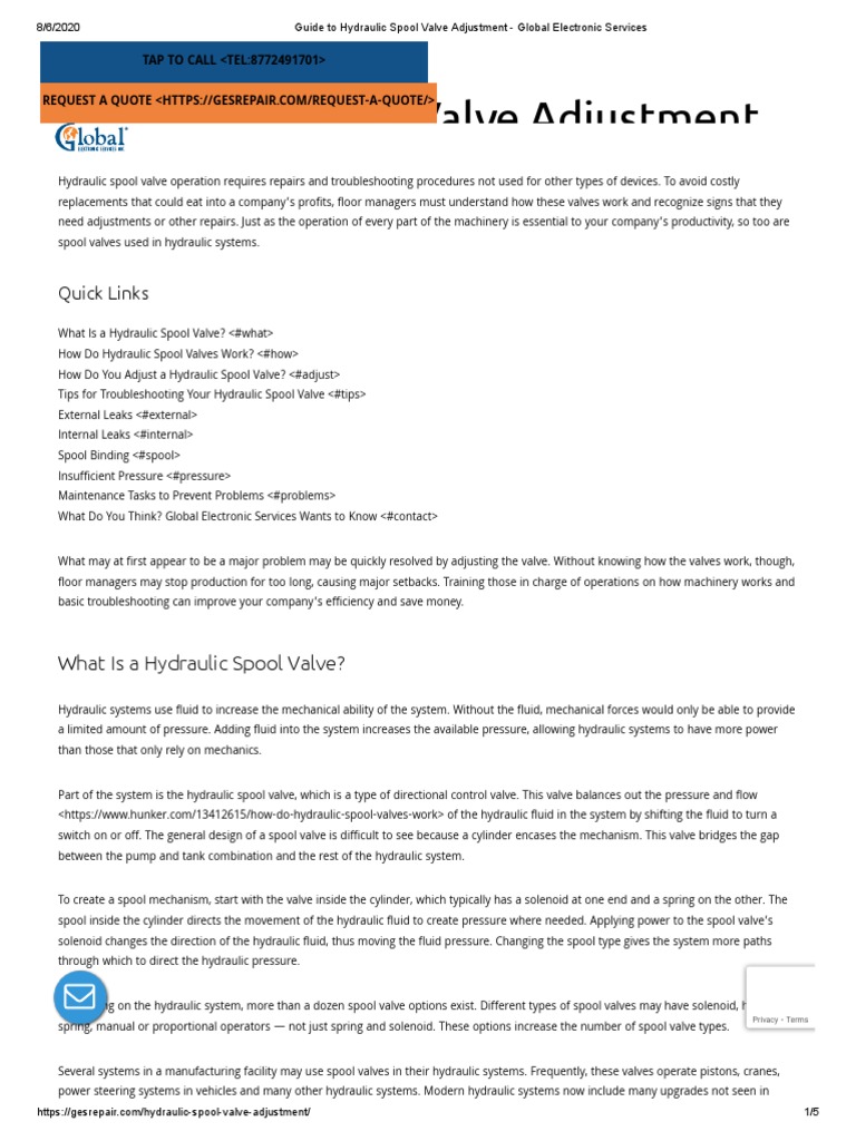 Guide To Hydraulic Spool Valve Adjustment Global Electronic Services