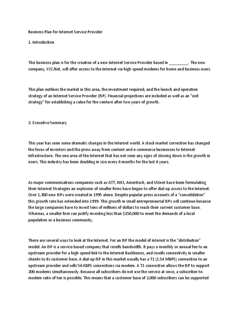Business Plan For Internet Service Provider | PDF