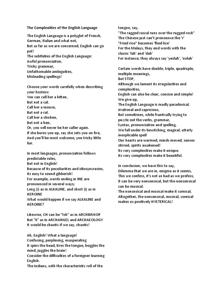 The Complexities of The English Language | PDF | English Language ...