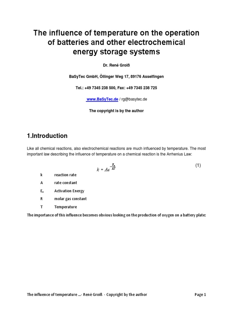 The Influence of Temperature On The Operation of Batteries and Other ...