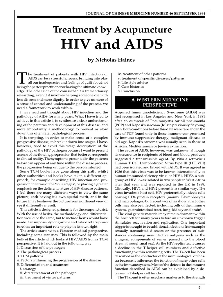HIV, AIDS Acupuncture PDF Traditional Chinese Medicine Hiv/Aids