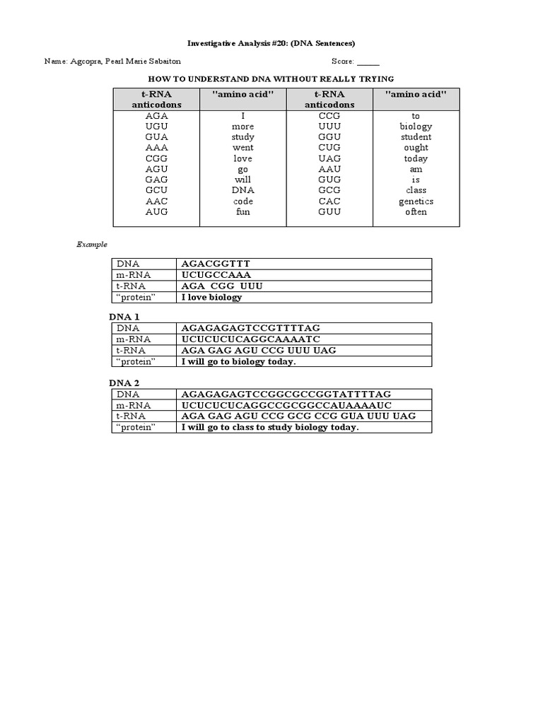 IA-5B-Understanding DNA Sequences (DONE) | PDF