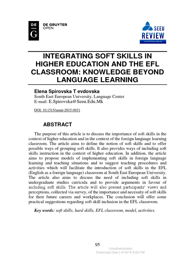 Integrating Soft Skills in Higher Education and TH | Download Free PDF ...