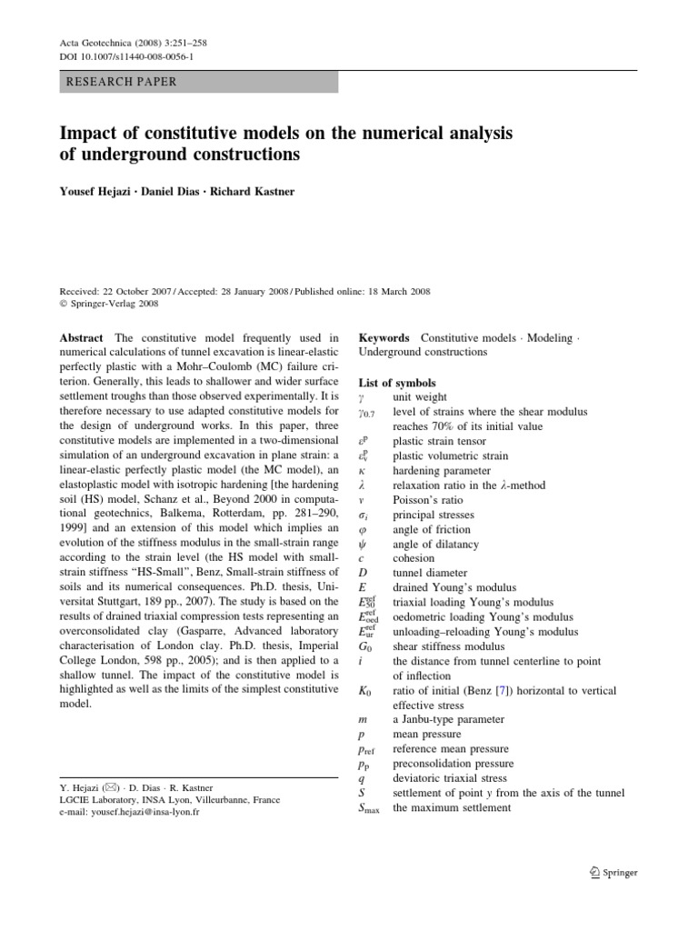Constitutive Models in Tunnel Analysis | PDF | Linear Elasticity ...