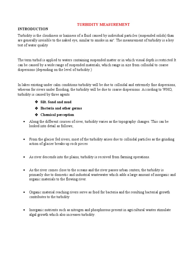 Turbidity Measurement Guide | PDF | Water Purification | Environmental ...