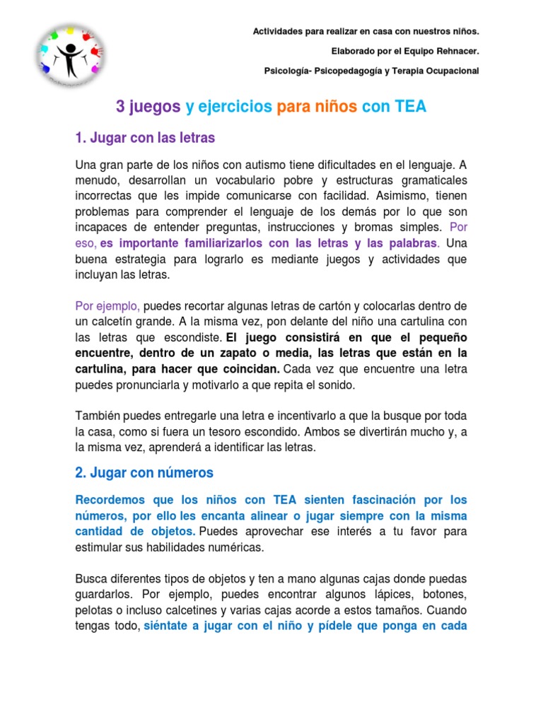 Juegos y ejercicios para niños con TEA | PDF | Espectro autista | Science