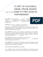 Deed of Gift of Goodwill of Business, Trade Marks by A Father To Two Sons in Partnership