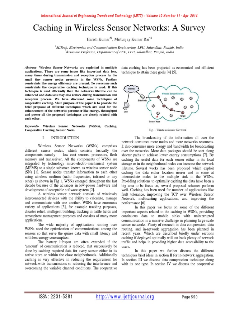 Caching in WSN A Survey | PDF | Wireless Sensor Network | Transmission ...