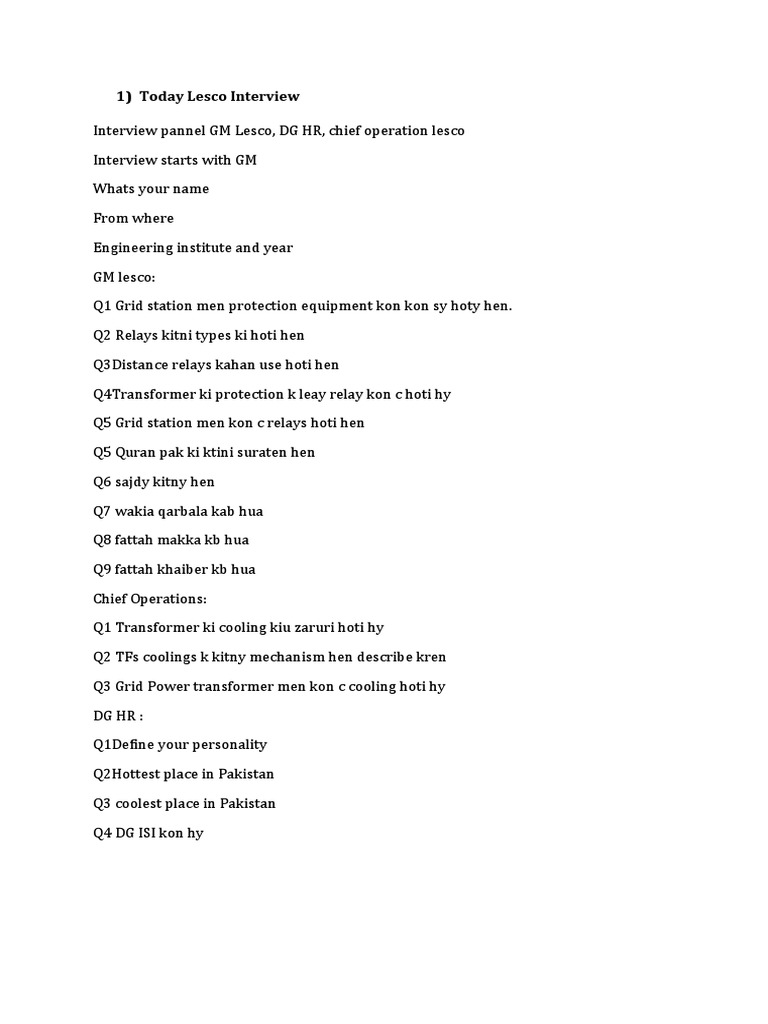 Lesco Interview Questions | PDF | Transformer | Capacitor