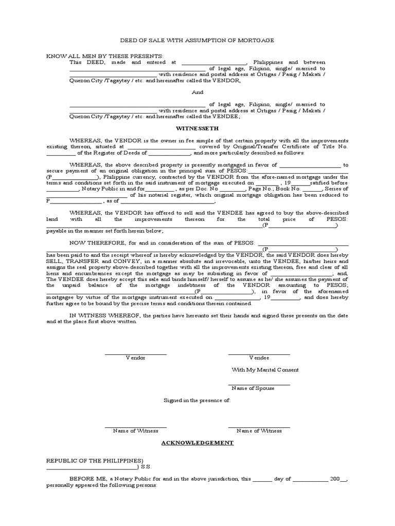 Deed of Sale Pag Ibig PDF Mortgage Law Civil Law (Legal System)