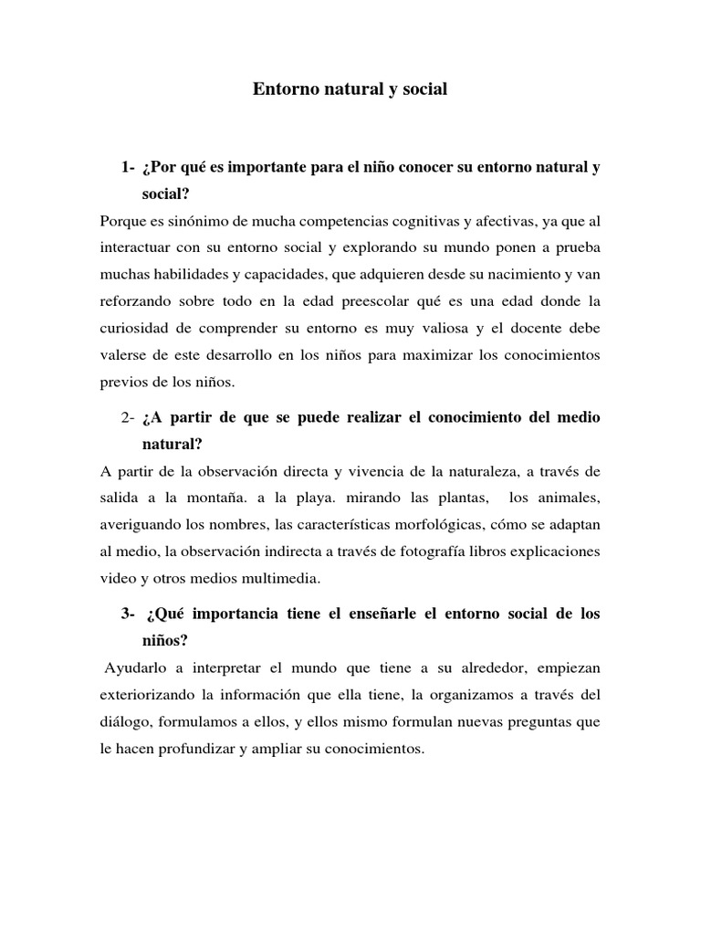 Importancia del Entorno Natural y Social Infantil | PDF | Relaciones ...