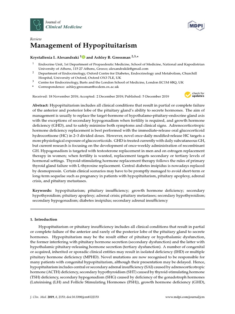 Management of Hypopituitarism | PDF | Growth Hormone | Thyroid ...