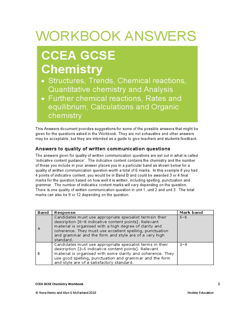 Workbook Answers: Ccea Gcse Chemistry | PDF | Mole (Unit) | Chlorine