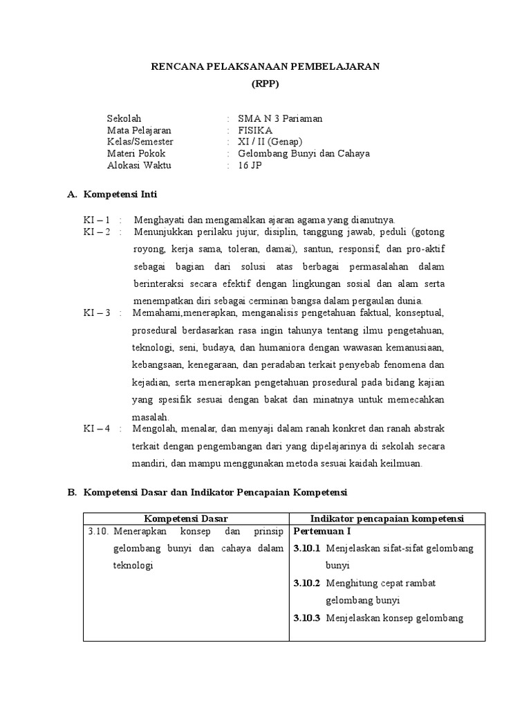Rpp Gelombang Bunyi Dan Gelombang Cahaya Pdf