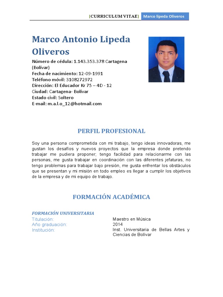 Hoja de Vida de Marco Lipeda Oliveros | PDF | Plan de estudios ...