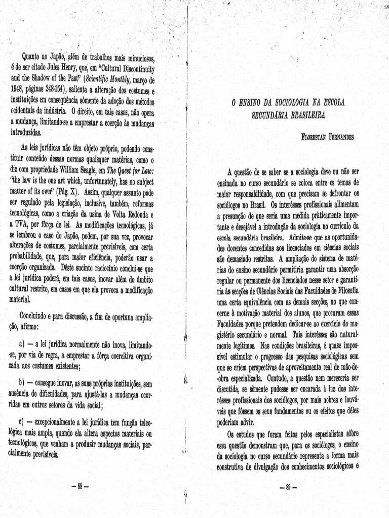 Florestan Fernandes - O Ensino Da Sociologia Na Escola Secundária ...