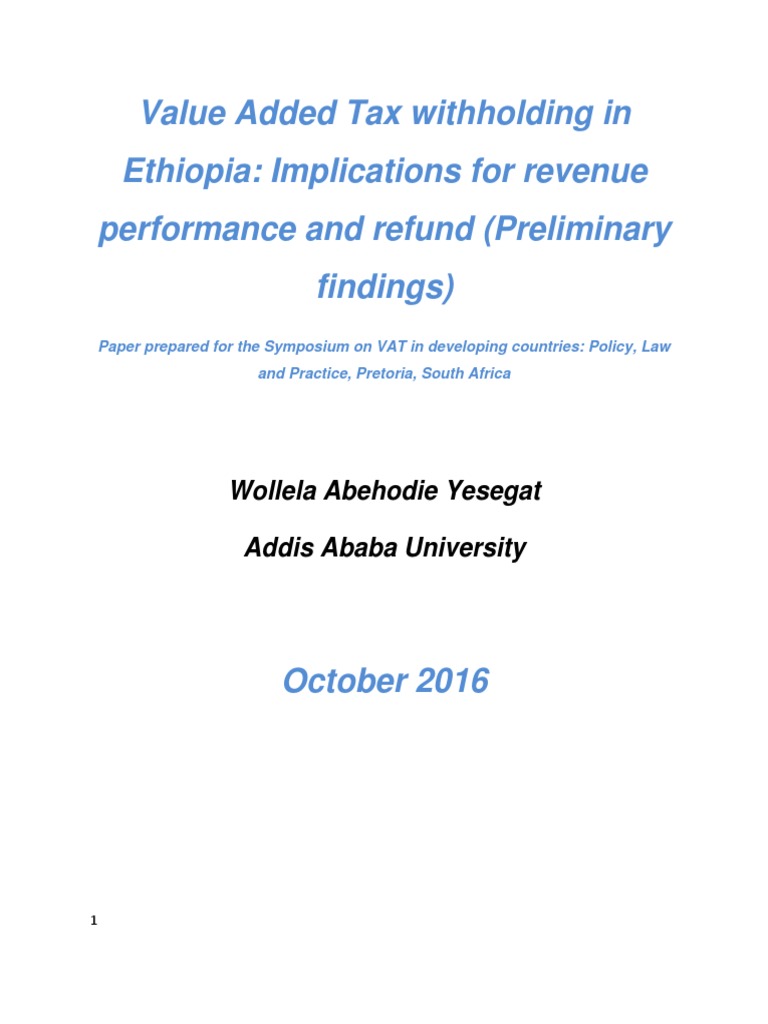 VAT Withholding in Ethiopia Implications for Revenue and Refunds PDF Value Added Tax
