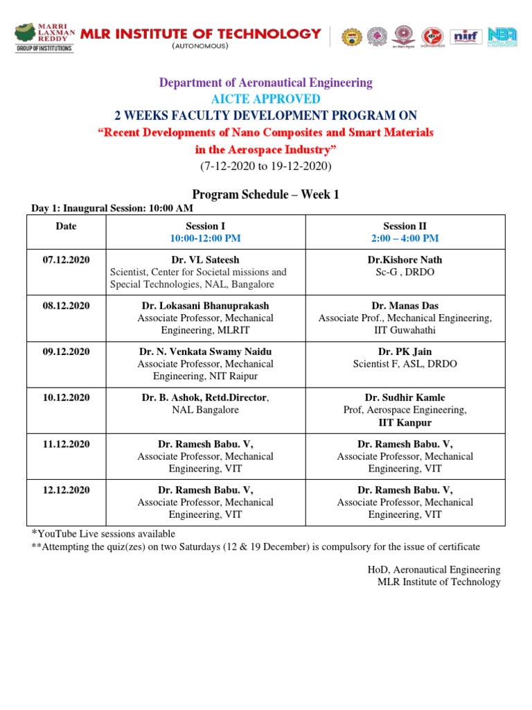 Week1 - 3 - FDP - Nano Composite and Smart Materials-Schedule PDF | PDF ...